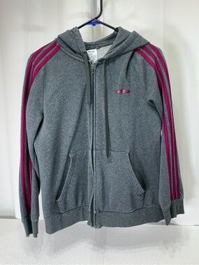 adidas Gray Zip Hoodie with Pink Stripes 3512